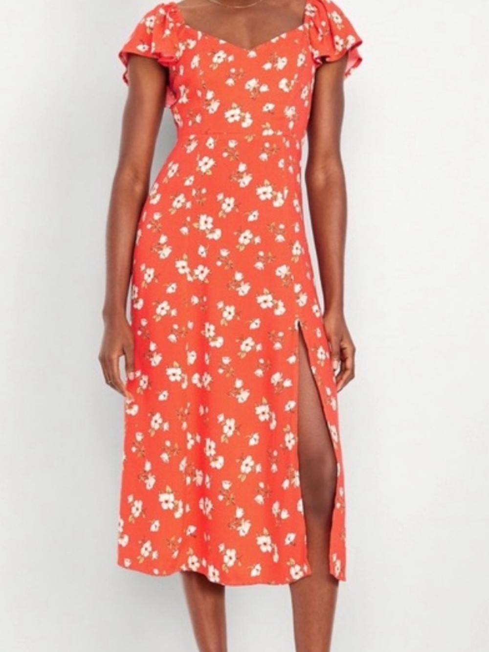 Old Navy Orange Floral Midi Dress